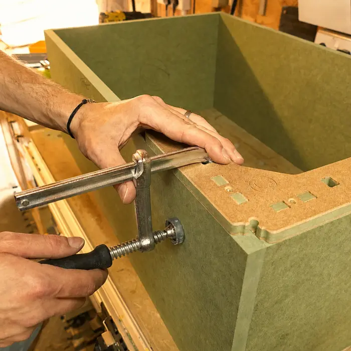 Clamping up a carcass in the workshop